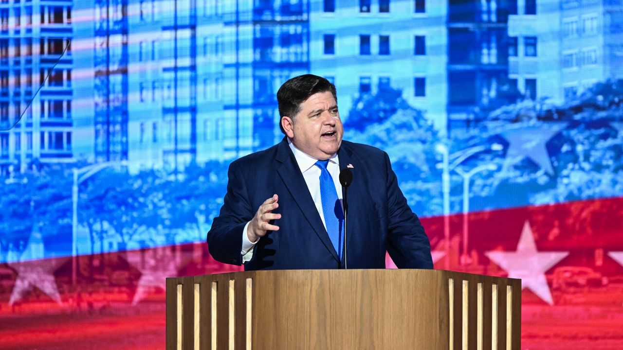 Illinois Gov. JB Pritzker speaks at the Democratic National Convention in Chicago on August 20.