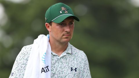 MEMPHIS, TENNESSEE - AUGUST 15: Jordan Spieth of the United States looks on from the 12th hole during the first round of the FedEx St. Jude Championship at TPC Southwind on August 15, 2024 in Memphis, Tennessee. (Photo by Mike Mulholland/Getty Images)