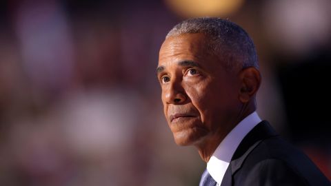 Former President Barack Obama speaks on the second day of the Democratic National Convention at the United Center in Chicago, Illinois, on August 20, 2024.