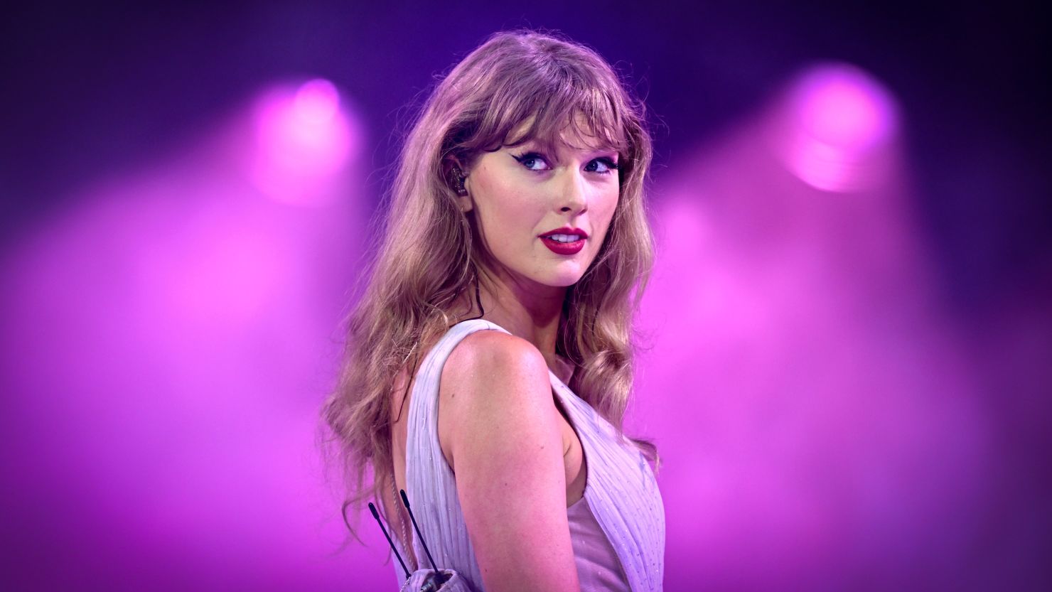 Taylor Swift performing the Eras Tour in London on August 15.