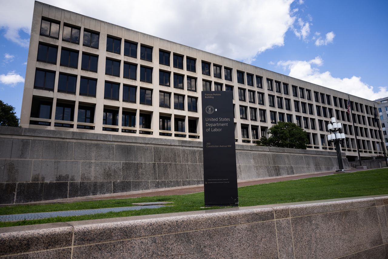 The US Department of Labor headquarters building is seen on August 21 in Washington, DC.