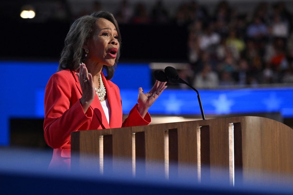 Rep. Lisa Blunt Rochester speaks at the United Center in Chicago, during the Democratic National Convention on August 21, 2024.