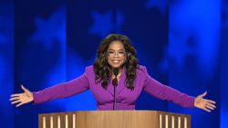 TOPSHOT - US television host and producer Oprah Winfrey speaks on the third day of the Democratic National Convention (DNC) at the United Center in Chicago, Illinois, on August 21, 2024. Vice President Kamala Harris will formally accept the party's nomination for president at the DNC which runs from August 19-22 in Chicago. (Photo by Mandel NGAN / AFP) (Photo by MANDEL NGAN/AFP via Getty Images)