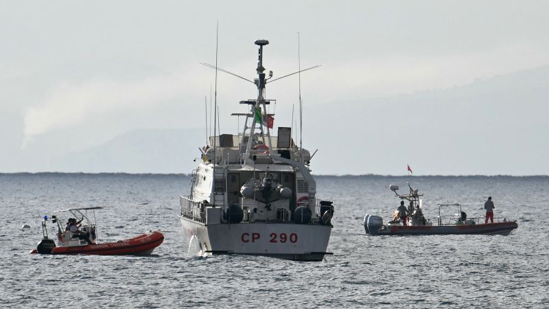              Specialist divers surveying the wreckage of the $40 million superyacht that sank off Sicily in August, killing eight people including