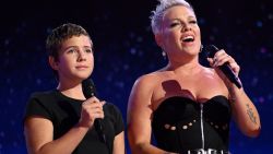 US singer-songwriter Pink (R) and her daughter Willow (L) perform on the fourth and last day of the Democratic National Convention (DNC) at the United Center in Chicago, Illinois, on August 22, 2024. Vice President Kamala Harris will formally accept the party's nomination for president today at the DNC which ran from August 19-22 in Chicago. (Photo by ANDREW CABALLERO-REYNOLDS / AFP) (Photo by ANDREW CABALLERO-REYNOLDS/AFP via Getty Images)