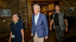 Federal Reserve Chair Jerome Powell arrives to a dinner at the Jackson Lake Lodge during the Kansas City Fed's economic symposium in Moran, Wyoming, on August 22, 2024.
