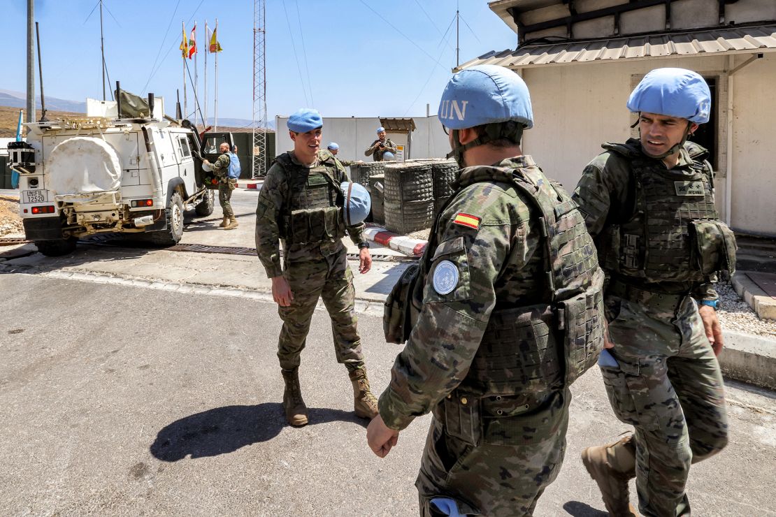 UNIFIL peacekeepers from Spain are seen at UNIFIL barracks near Khiam in southern Lebanon on August 23.