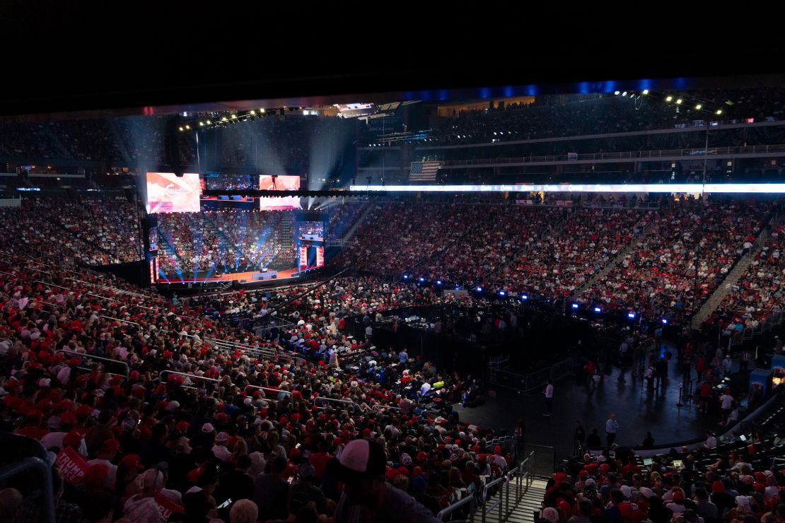 People attend a campaign rally for former President Donald Trump at Desert Diamond Arena on August 23 in Glendale, Arizona.