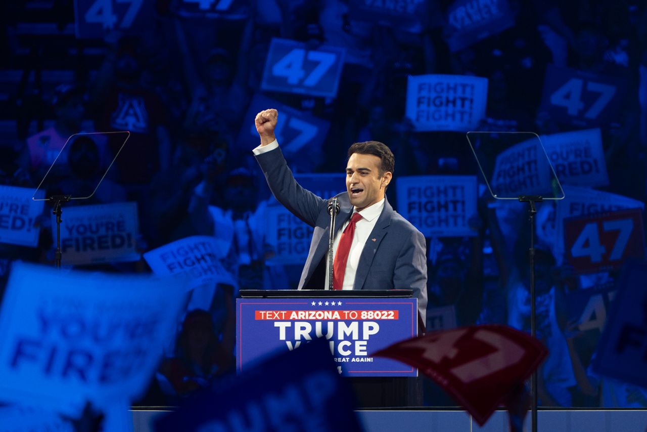 Abe Hamadeh speaks during a campaign rally in in Glendale, Arizona on August 23.