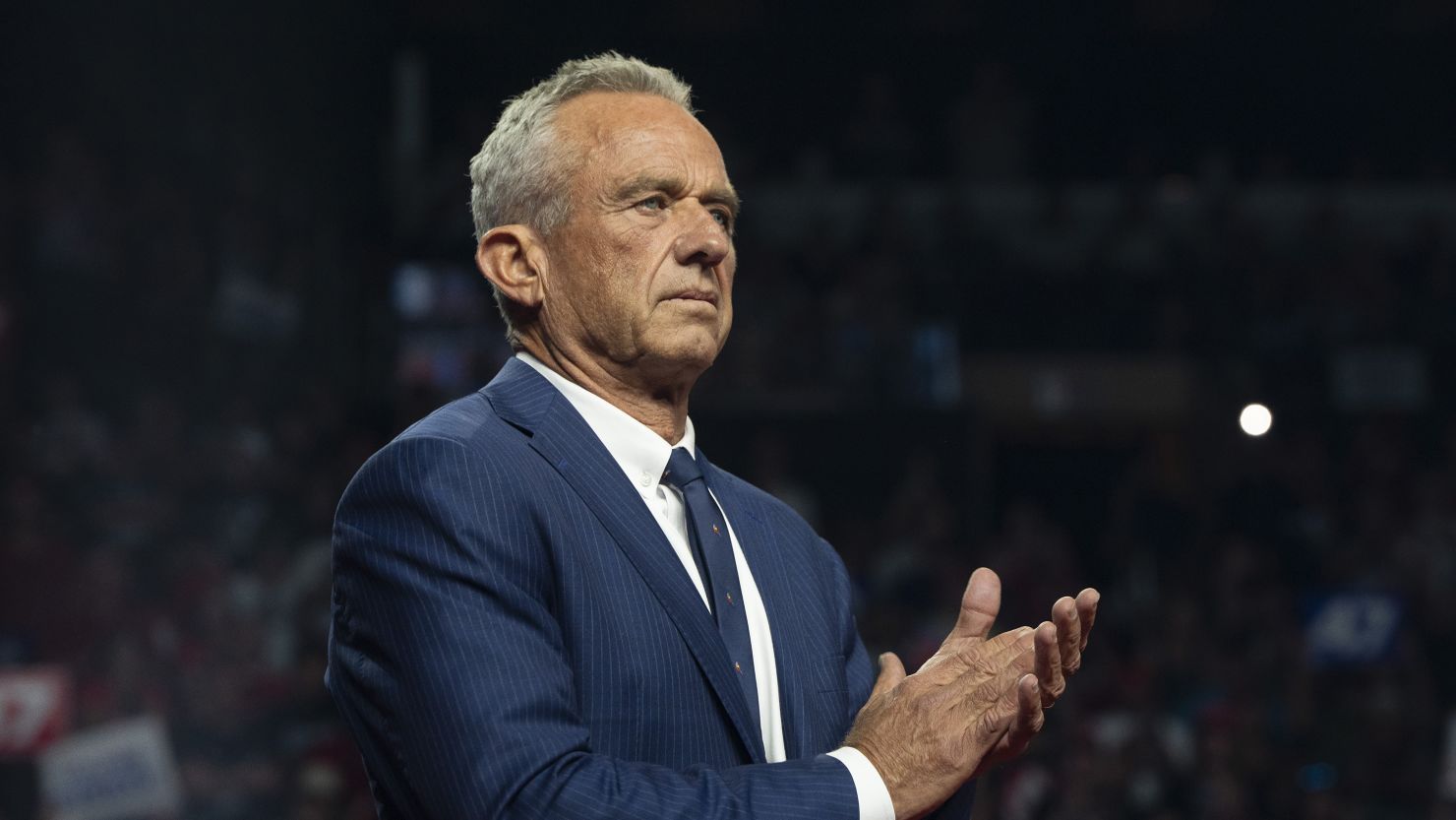 GLENDALE, ARIZONA - AUGUST 23: Former Republican presidential candidate Robert F. Kennedy Jr. listens during a campaign rally for Republican presidential nominee, former U.S. President Donald Trump at Desert Diamond Arena on August 23, 2024 in Glendale, Arizona. Kennedy announced today that he was suspending his presidential campaign and supporting former President Trump. (Photo by Rebecca Noble/Getty Images)