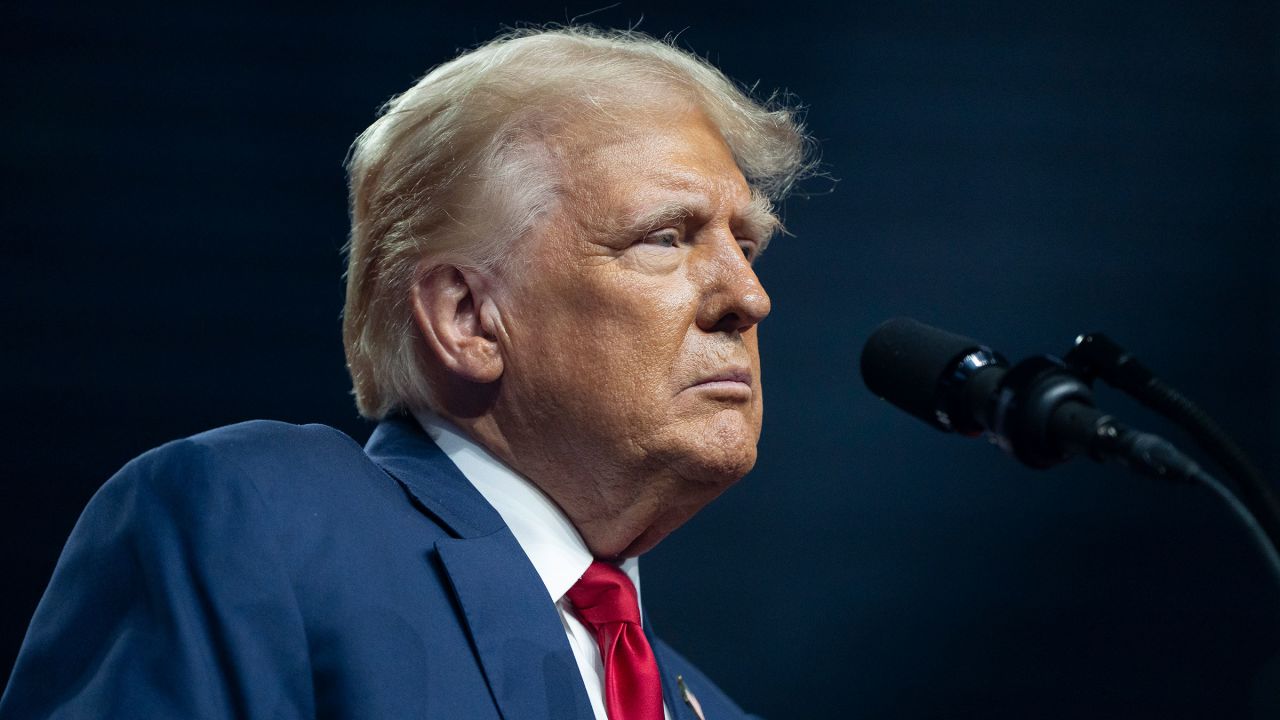 Then-presidential nominee Donald Trump speaks during a campaign rally in Glendale, Arizona, on August 23, 2024.