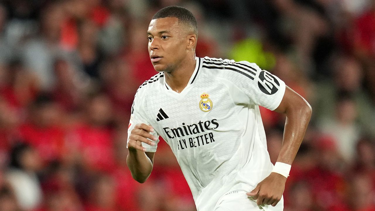 MALLORCA, SPAIN - AUGUST 18: Kylian Mbappe of Real Madrid looks on during the La Liga match between RCD Mallorca and Real Madrid CF at Estadi de Son Moix on August 18, 2024 in Mallorca, Spain. (Photo by Alex Caparros/Getty Images)