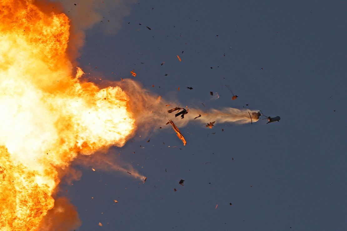 A Hezbollah UAV (unmanned aerial vehicle) is intercepted by Israeli air forces over northern Israel on August 25, 2024.