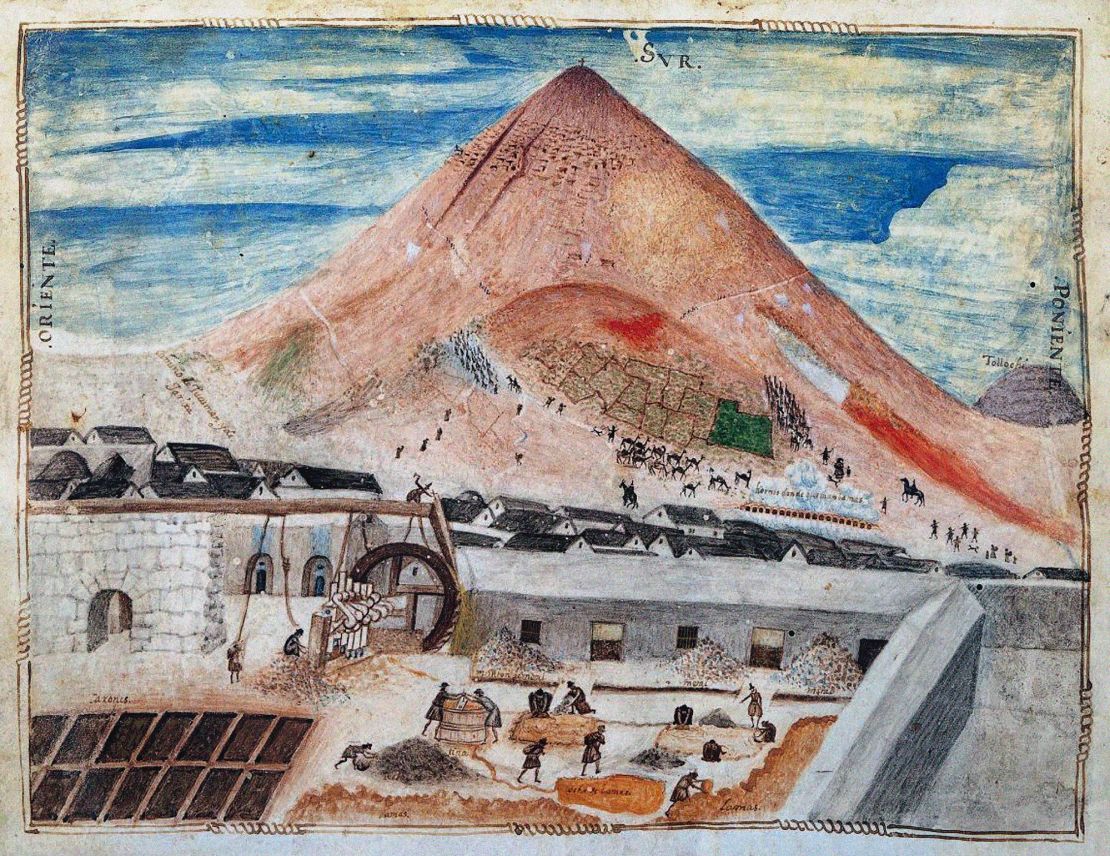 A depiction of Potosí from around 1585. This illustration was found in the Collection of the Hispanic Society of America, New York.