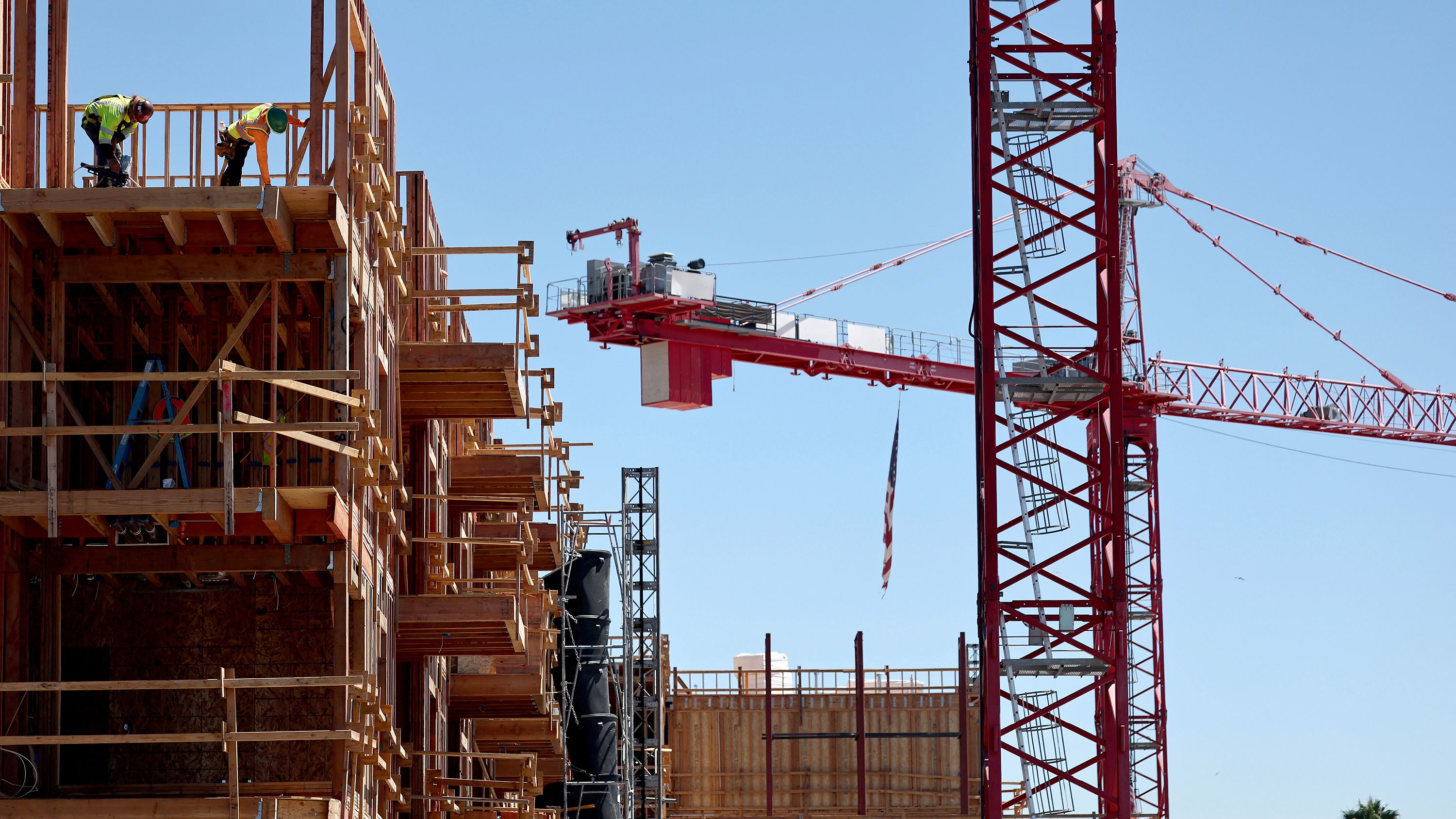 Construction continues on a mixed-use apartment complex in Los Angeles in August.