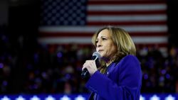 Democratic presidential candidate, Vice President Kamala Harris speaks at a campaign rally at the Fiserv Forum in Milwaukee, Wisconsin on August 20, 2024.