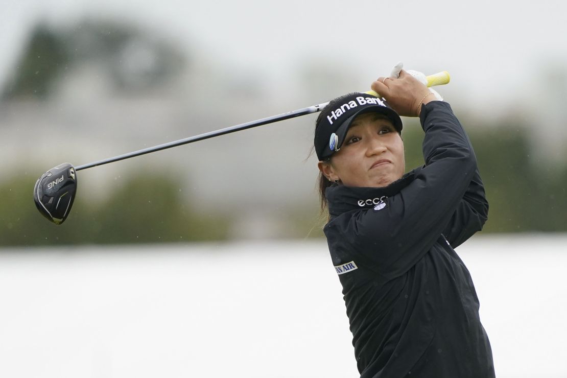 New Zealand's Lydia Ko tees off from the third tee during the final round of the Women's British Open golf championship on the Old Course at St. Andrews in Scotland on Aug. 25, 2024. (Photo by Kyodo News via Getty Images)