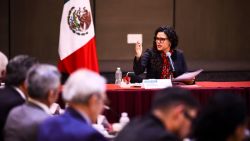 Mexico's Interior Secretary Luisa Maria Alcalde Lujan speaks during a press conference to present the coordination between the current government cabinet and the new cabinet at the headquarters of the Interior Ministry in Mexico City on August 26, 2024. (Photo by Rodrigo Oropeza / AFP) (Photo by RODRIGO OROPEZA/AFP via Getty Images)