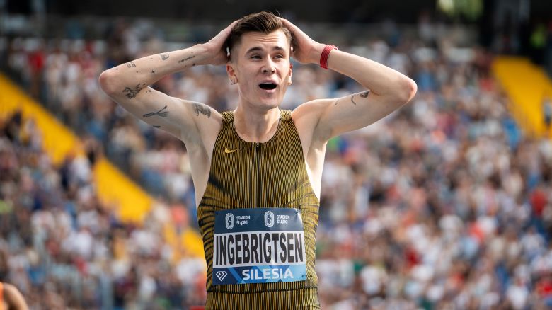 Jakob Ingebrigtsen of Norway competes in Men's 3000 metres and sets a new World Record during the Diamond League Silesia, Kamila Skolimowska Memorial in Chorzow, Poland, on August 25, 2024. (Photo by Marcin Golba/NurPhoto via Getty Images)