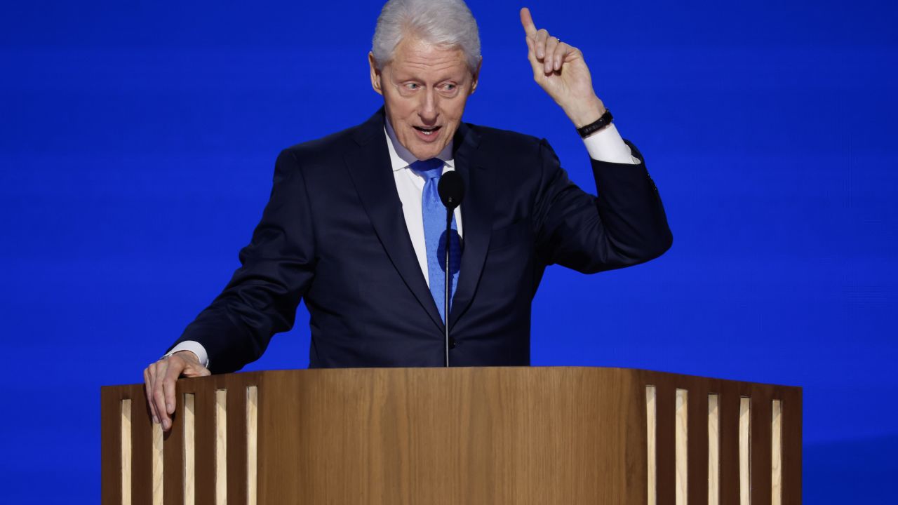 CHICAGO, ILLINOIS - AUGUST 21:  Former U.S. President Bill Clinton speaks on stage during the third day of the Democratic National Convention at the United Center on August 21, 2024 in Chicago, Illinois. Delegates, politicians, and Democratic Party supporters are in Chicago for the convention, concluding with current Vice President Kamala Harris accepting her party's presidential nomination. The DNC takes place from August 19-22.   (Photo by Chip Somodevilla/Getty Images)