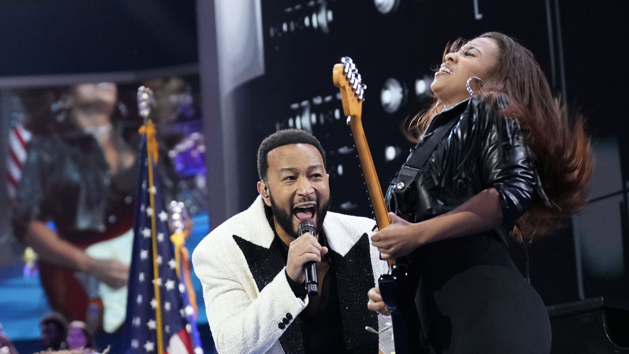 CHICAGO, ILLINOIS - AUGUST 21:  Musician John Legend performs on stage during the third day of the Democratic National Convention at the United Center on August 21, 2024 in Chicago, Illinois. Delegates, politicians, and Democratic Party supporters are in Chicago for the convention, concluding with current Vice President Kamala Harris accepting her party's presidential nomination. The DNC takes place from August 19-22.   (Photo by Andrew Harnik/Getty Images)