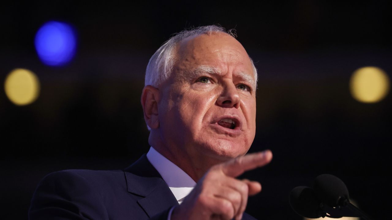 CHICAGO, ILLINOIS - AUGUST 21:  Democratic vice presidential nominee Minnesota Gov. Tim Walz speaks at the third day of the Democratic National Convention at the United Center on August 21, 2024 in Chicago, Illinois. Delegates, politicians, and Democratic Party supporters are in Chicago for the convention, concluding with current Vice President Kamala Harris accepting her party's presidential nomination. The DNC takes place from August 19-22.   (Photo by Justin Sullivan/Getty Images)