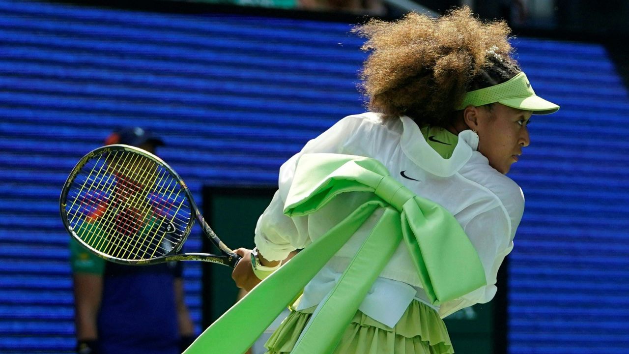 CORRECTION / Japan's Naomi Osaka practices before Jelena Ostapenko on day two of the US Open tennis tournament at the USTA Billie Jean King National Tennis Center in New York City, on August 27, 2024. (Photo by TIMOTHY A. CLARY / AFP) / "The erroneous mention[s] appearing in the metadata of this photo by TIMOTHY A. CLARY has been modified in AFP systems in the following manner: Jelena Ostapenko] instead of [Jelena Jankovic]. Please immediately remove the erroneous mention[s] from all your online services and delete it (them) from your servers. If you have been authorized by AFP to distribute it (them) to third parties, please ensure that the same actions are carried out by them. Failure to promptly comply with these instructions will entail liability on your part for any continued or post notification usage. Therefore we thank you very much for all your attention and prompt action. We are sorry for the inconvenience this notification may cause and remain at your disposal for any further information you may require." (Photo by TIMOTHY A. CLARY/AFP via Getty Images)