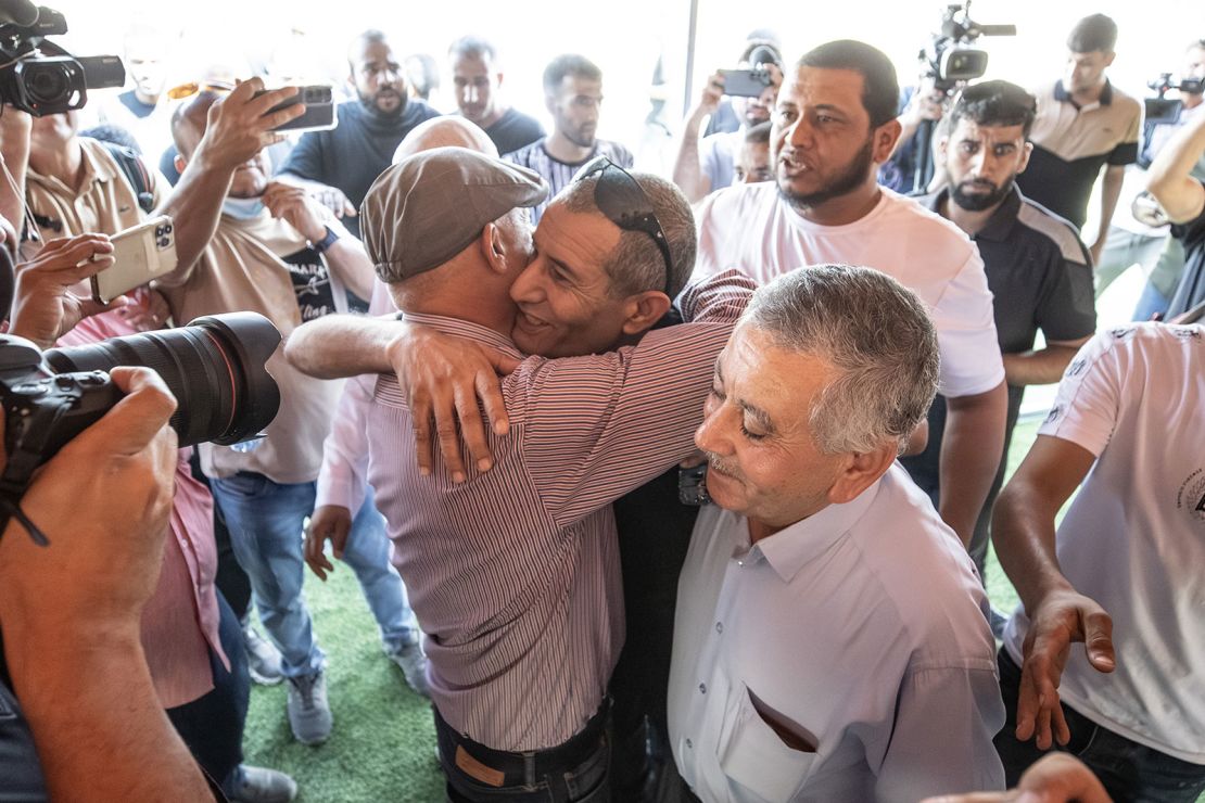 Bedouin Israeli former hostage Al-Qadi, whose rescue from the Gaza Strip was announced by the Israeli army on Tuesday, is welcomed by his relatives in Karkor village of Beer Sheva, Israel, on August 28, 2024.