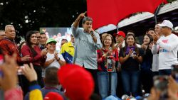 Venezuelan President Nicolas Maduro (C) gestures as he delivers a speech during a rally in Caracas on August 28, 2024. The Venezuelan ruling party called for a mobilization on August 28, to 'celebrate' Maduro's victory, which has been rejected by the United States, the European Union and several countries in the region. (Photo by Pedro Rances Mattey / AFP) (Photo by PEDRO RANCES MATTEY/AFP via Getty Images)