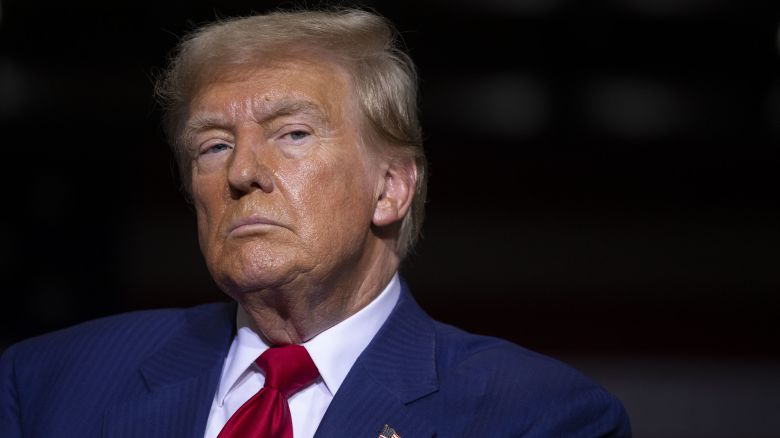 Donald Trump speaks about the economy, inflation, and manufacturing during a campaign event at Alro Steel on August 29, 2024 in Potterville, Michigan.