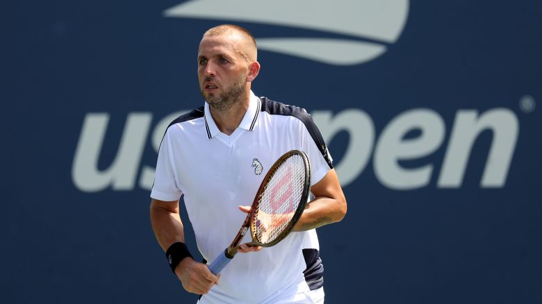 Dan Evans looks on during his match against Karen Khachanov at the US Open.