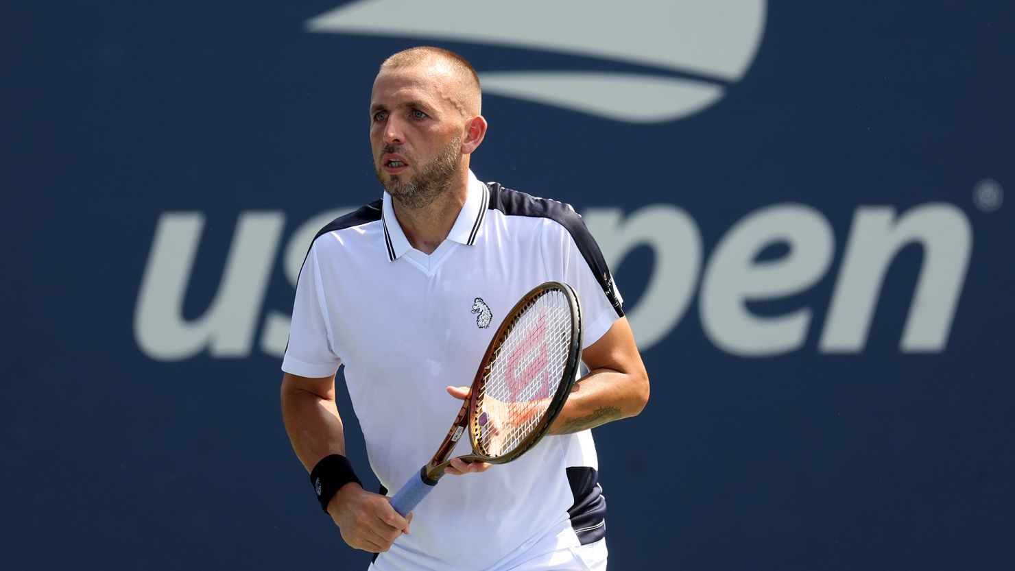 Dan Evans looks on during his match against Karen Khachanov at the US Open.