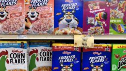 Kellogg's cereals on display at a Key Foods grocery store, Queens, New York, in August 2024.