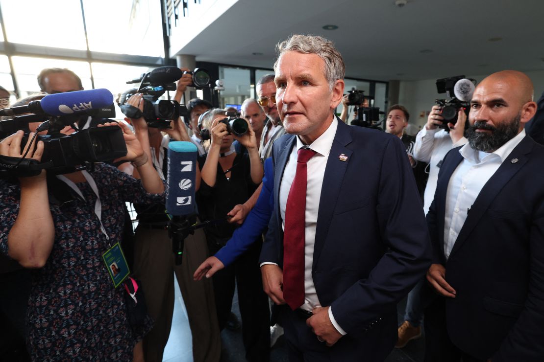 Top candidate of the far-right Alternative for Germany party (AfD) for regional elections in Thuringia Bjoern Hoecke arrives at the State Parliament in Erfurt on September 1.