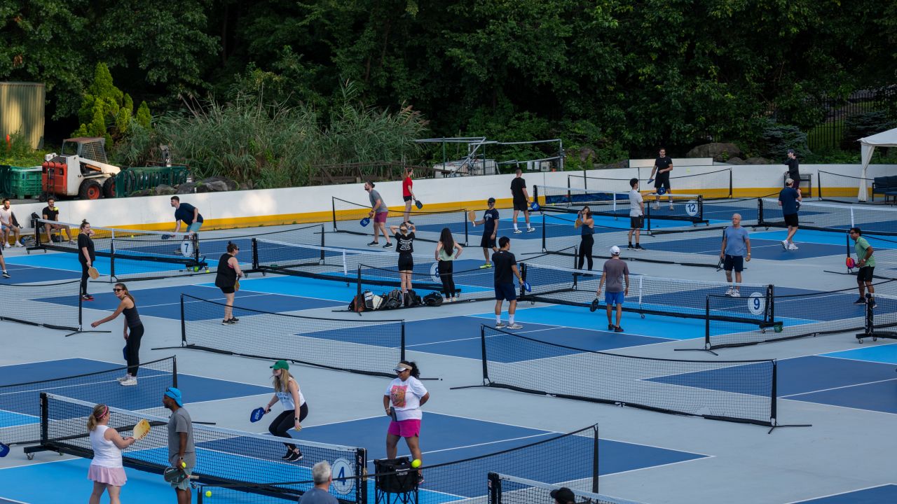 NEW YORK, NEW YORK - AUGUST 27: People play pickleball on the courts of CityPickle at Central Park's Wollman Rink on August 27, 2024 in New York City. The rink is used for ice skating during winter but has been transformed into pickleball courts as the increasingly popular sport has gained millions of followers in America.  (Photo by Spencer Platt/Getty Images)