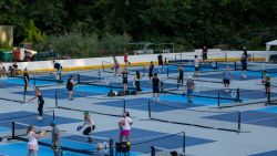 NEW YORK, NEW YORK - AUGUST 27: People play pickleball on the courts of CityPickle at Central Park's Wollman Rink on August 27, 2024 in New York City. The rink is used for ice skating during winter but has been transformed into pickleball courts as the increasingly popular sport has gained millions of followers in America.  (Photo by Spencer Platt/Getty Images)