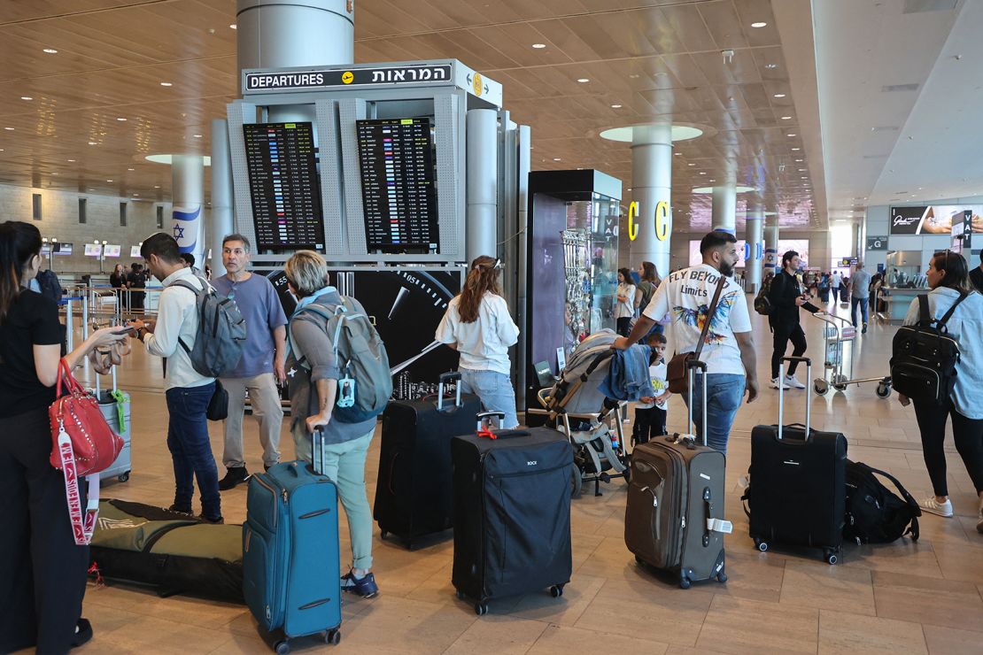 Passengers wait for flights at Ben Gurion Airport in Tel Aviv during a nationwide strike on September 2, 2024.