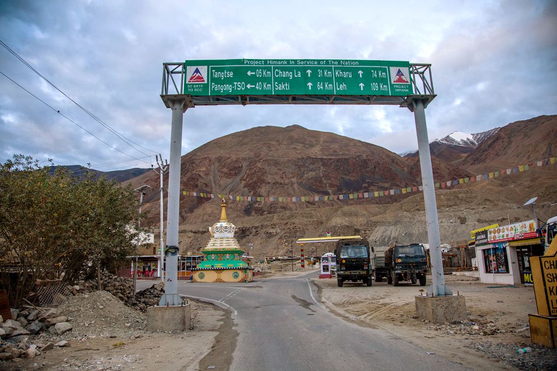 Indian army vehicles carrying supply and reinforcement are seen near China border in Ladakh, India, on August 29, 2024.