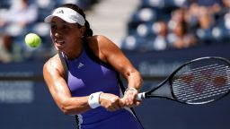 USA's Jessica Pegula plays a return to Russia's Diana Shnaider during their women's singles round of 16 match on day eight of the US Open tennis tournament at the USTA Billie Jean King National Tennis Center in New York City, on September 2, 2024. (Photo by Kena Betancur / AFP) (Photo by KENA BETANCUR/AFP via Getty Images)