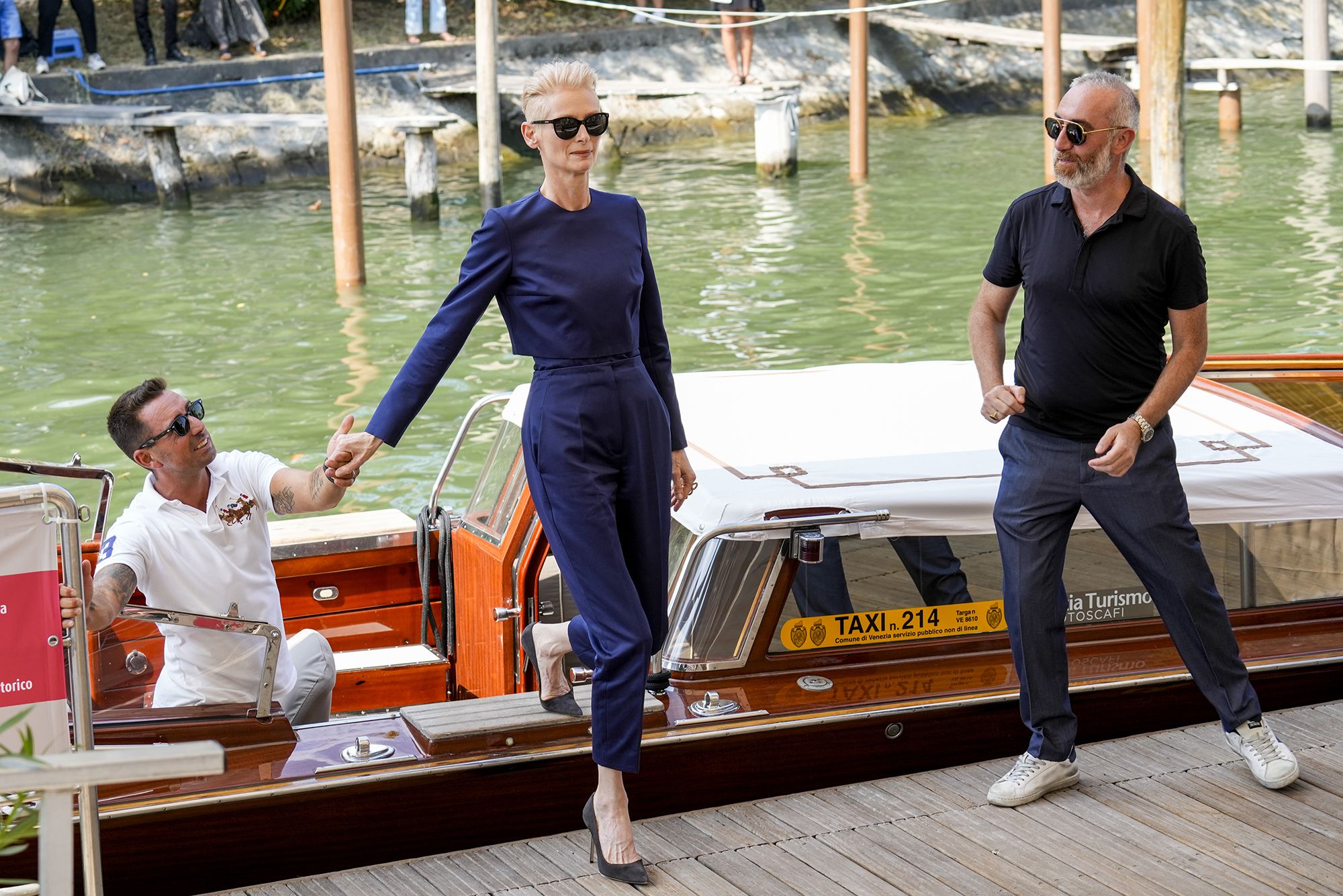 Tilda Swinton arrivied at the 81st Venice International Film Festival on September 2 in a 1950's-style custom Delpozo look.