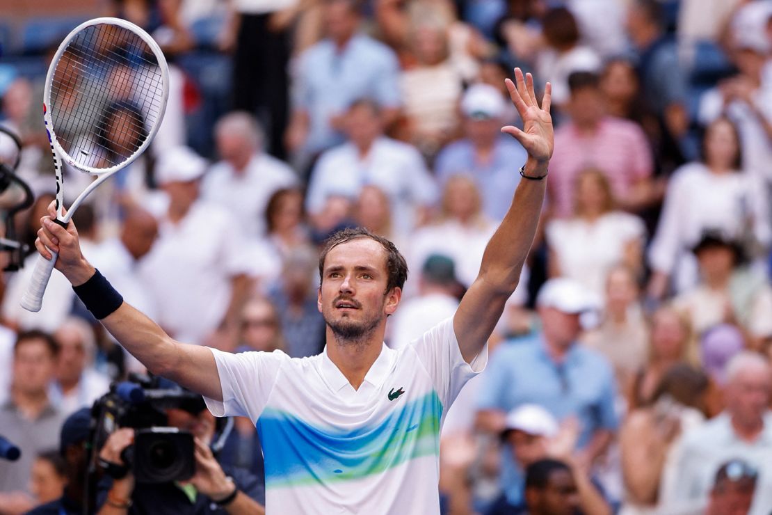 Daniil Medvedev celebrates after defeating Nuno Borges in the US Open fourth round.