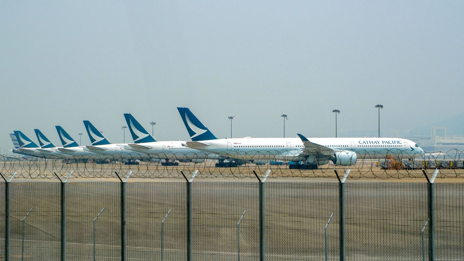 Airbus SE A350 aircraft operated by Cathay Pacific on the tarmac at Hong Kong International Airport in Hong Kong, China, on September 3, 2024.