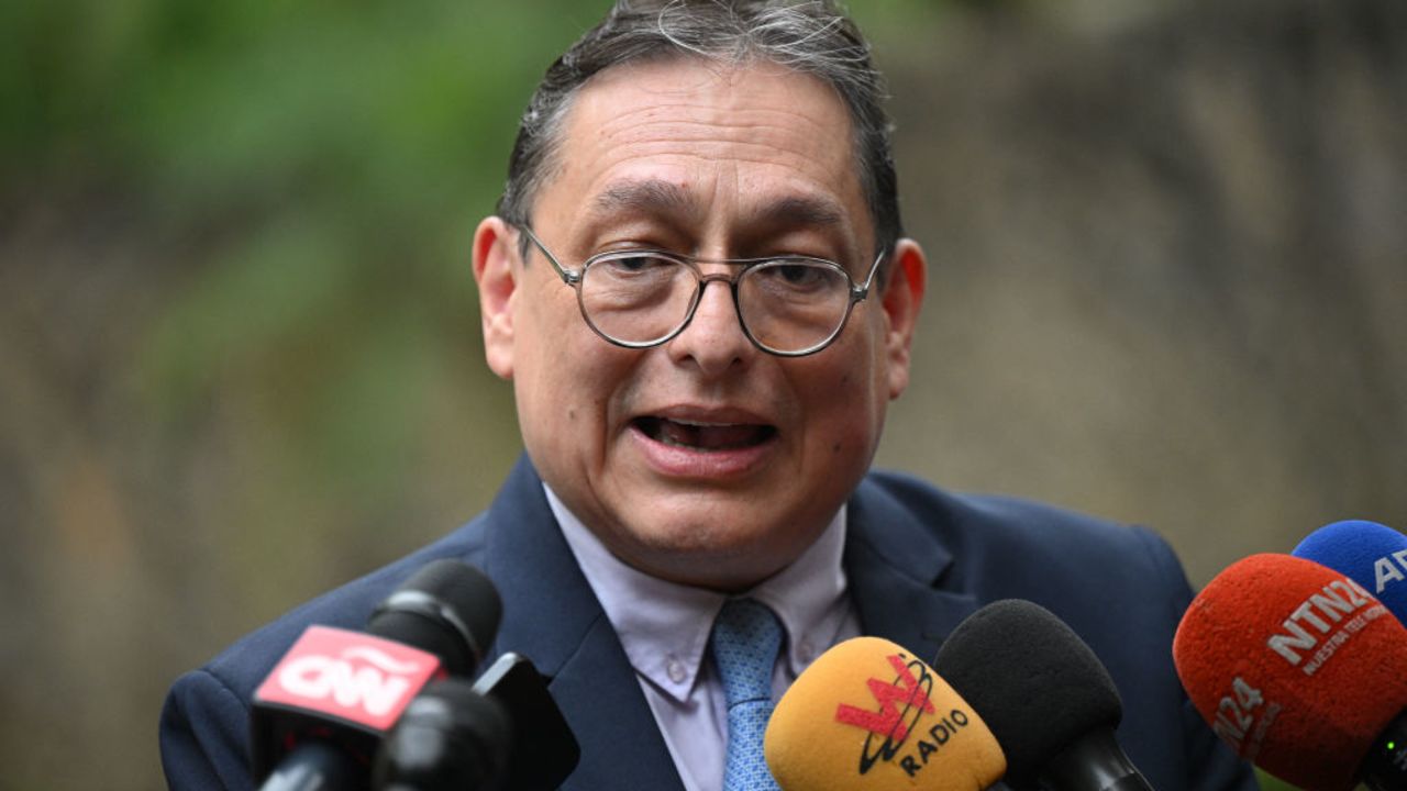 Jose Vicente Haro, lawyer of Venezuelan opposition presidential candidate Edmundo Gonzalez Urrutia, talks with journalists outside the house of his client in Caracas on September 3, 2024. Venezuelan opposition candidate Edmundo Gonzalez Urrutia has not sought asylum, his lawyer said Tuesday, as the international community slammed an arrest warrant issued over his insistence that he won the July presidential election. (Photo by Federico PARRA / AFP) (Photo by FEDERICO PARRA/AFP via Getty Images)