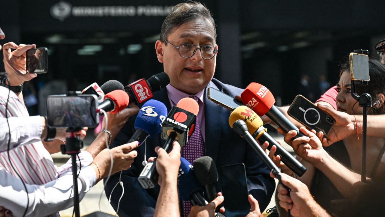 Jose Vicente Haro, lawyer of Venezuelan opposition presidential candidate Edmundo Gonzalez Urrutia, talks with journalists after a meeting at the prosecutor's office in Caracas on September 4, 2024. Venezuelan opposition figure Edmundo Gonzalez Urrutia, threatened with arrest for insisting he was the rightful winner of the July presidential elections, urged prosecutors Wednesday not to partake in political "persecution." (Photo by Juan BARRETO / AFP) (Photo by JUAN BARRETO/AFP via Getty Images)