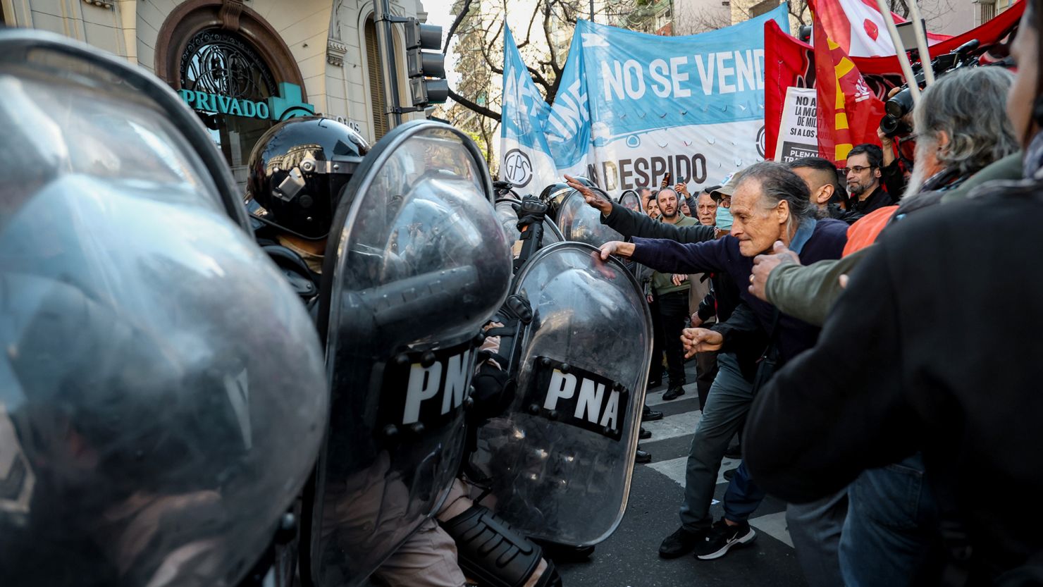 Pensioners protest the decision of Argentine President Milei's government not to update minimum pensions in September 2024 in Buenos Aires, Argentina.