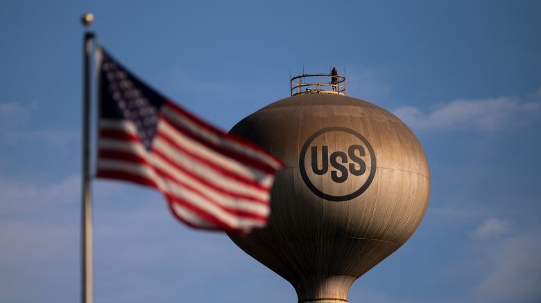 A water tower at the US Steel Edgar Thomson Works steel mill in Braddock, Pennsylvania.