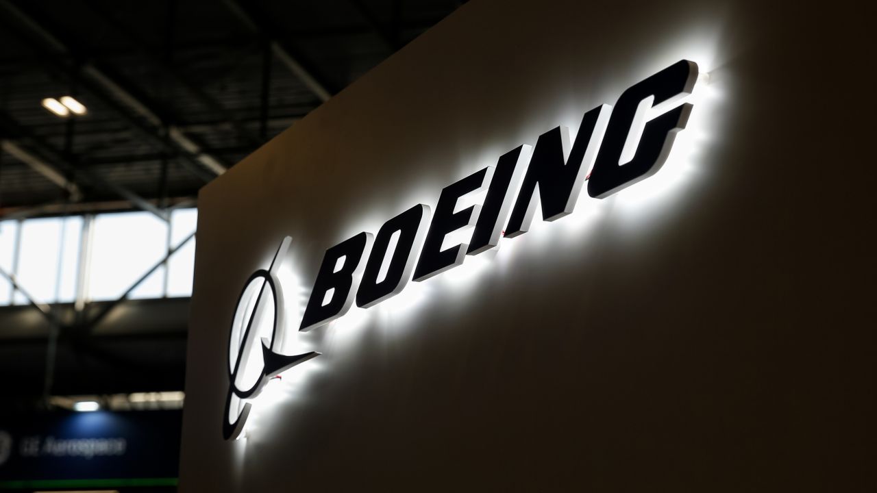 Boeing logo is seen during the 32nd International Defence Industry Exhibition - MSPO i Targi Kielce in central Poland on September 5, 2024. The Exhibition presents most modern solutions and technologies in military industry. Minister of Defence Wadysaw Kosiniak Kamysz announces that next year investment in defence will be 4.7 percent of Polish  GDP. (Photo by Dominika Zarzycka/NurPhoto via Getty Images)