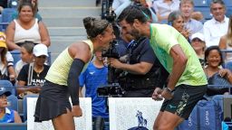 Italy's Sara Errani (L) and Andrea Vavassori celebrate after defeating USA's Taylor Townsend and Donald Young play in their mixed doubles final match on day eleven of the US Open tennis tournament at the USTA Billie Jean King National Tennis Center in New York City, on September 5, 2024. (Photo by TIMOTHY A. CLARY / AFP) (Photo by TIMOTHY A. CLARY/AFP via Getty Images)