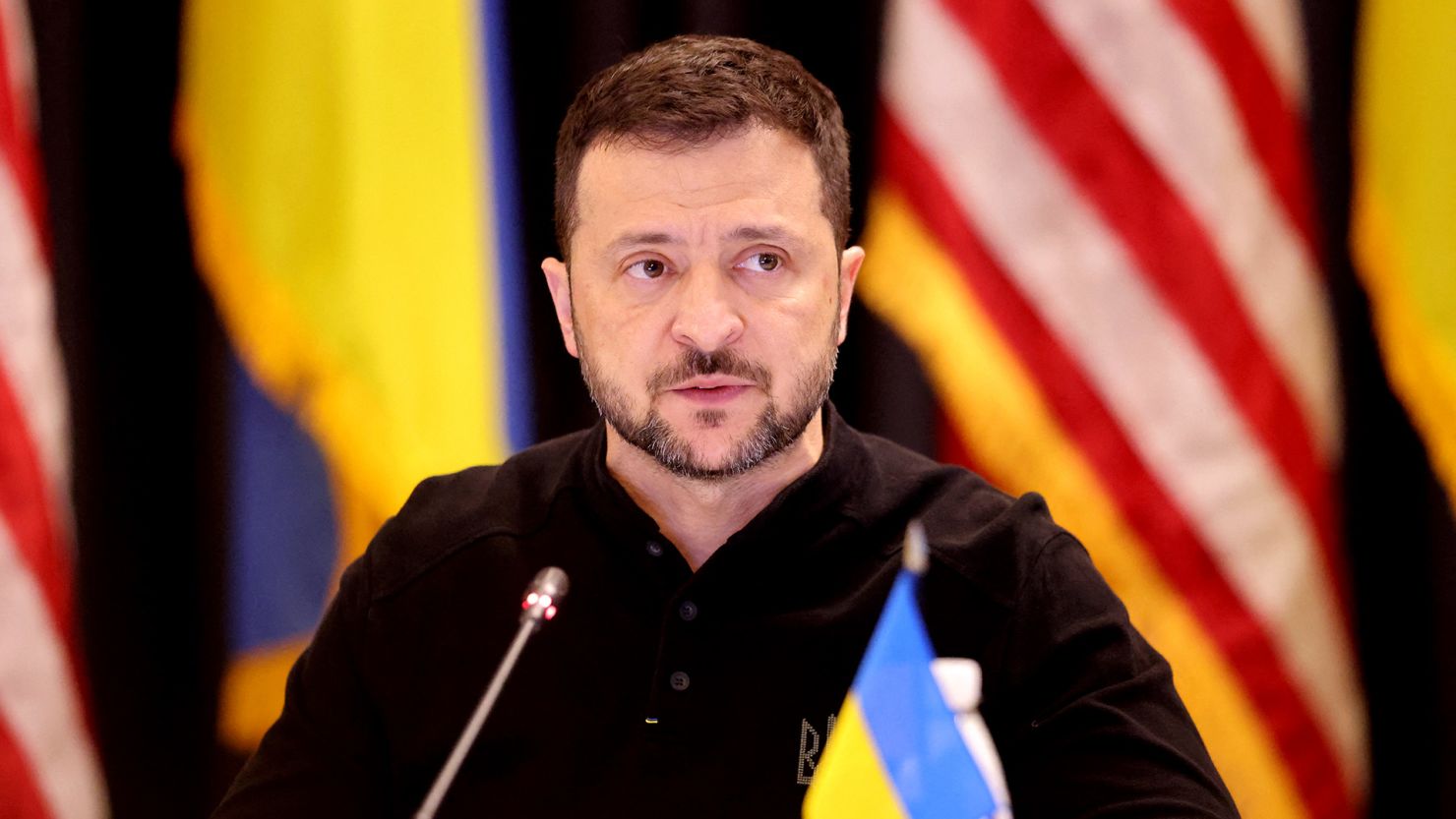 Ukraine's President Volodymyr Zelensky pictured at the US air base in Ramstein, southwestern Germany, on September 6, 2024.