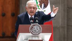 MEXICO CITY, MEXICO - SEPTEMBER 01: President of Mexico Andres Manuel Lopez Obrador speaks during the last State Of The Union Report at Zocalo on September 01, 2024 in Mexico City, Mexico. (Photo by Manuel Velasquez/Getty Images)